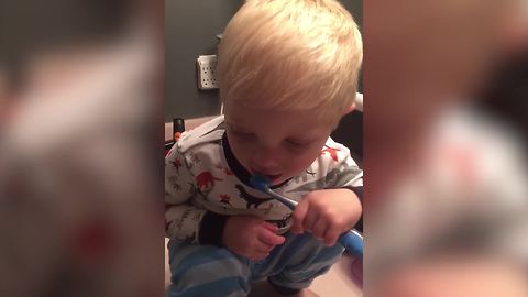 Little Boy Fails At Brushing His Teeth