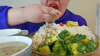 EATING ASMR RICE DAAL PALAK PANEER #healthy #mukbang #bigbites