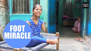 Incredible 12-year-old girl who was born without both arms and only one leg