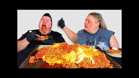 Fire Noodle Challenge with Trailer Trash Tammy • MUKBANG