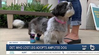 San Diego detective who lost leg adopts amputee dog