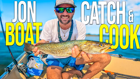 PLASTIC Jon Boat Catch & Cook | Speckled Trout Slam!