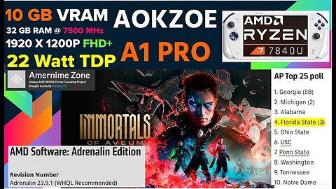 Immortals of Aveum running on AOKZOE A1 Pro 10 GB VRAM/***AMD Adrenalin 23.9.1 Official Drivers***