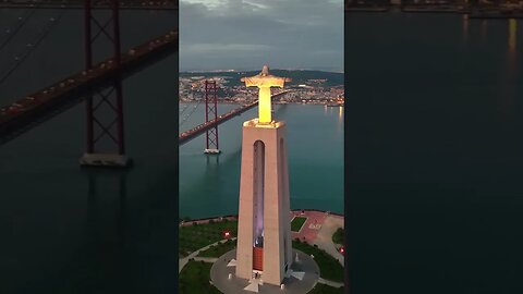 Jesus Christ Monument at Night Lisbon