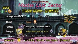 Destiny 2 Master Lost Sector: Throne World - Sepulcher on my Arc Titan 10-27-23