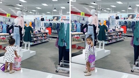 Little Kid Has A Casual Conversation With Store Mannequin