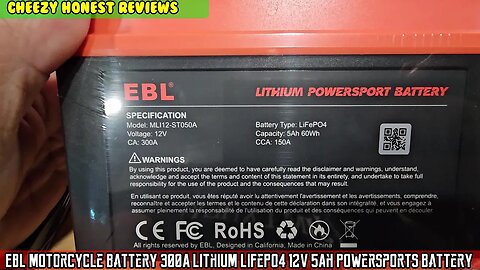 EBL Motorcycle Battery 300A Lithium LiFePO4 12V 5Ah, ATV, UTV, Jet Ski, Quad, Lawn Mower, Tractor