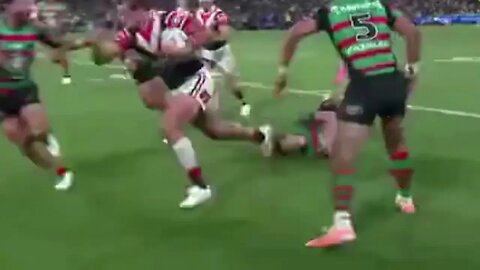 NRL Security guard cops body blow as Roosters player celebrates win #nrl #roosters #rabbitohs