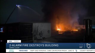 2-alarm fire destroys building