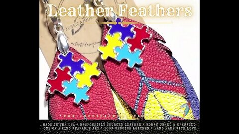 Puzzle Piece Autism Awareness, 4 inch, leather feather earrings
