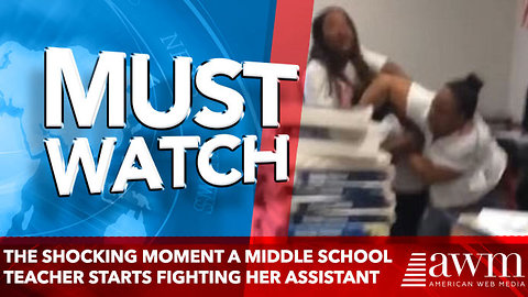 The shocking moment a middle school teacher starts fighting her assistant