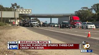 Falling furniture sparks three-car crash on I-805 North