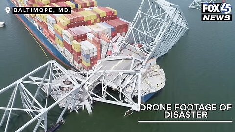 Baltimore bridge collapse NTSB official drone footage of ship disaster in harbor