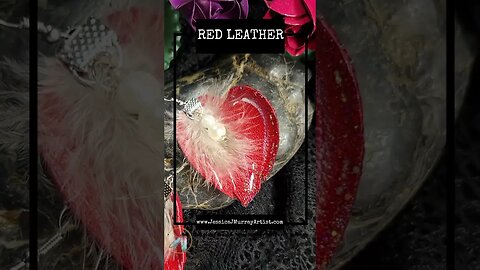 RED HEARTS, 2 inch, leather feather earrings pair