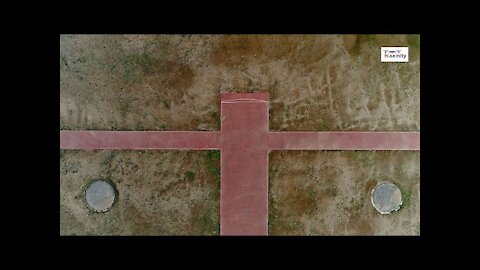 Drone view of the stadium where only wolves and deers are training