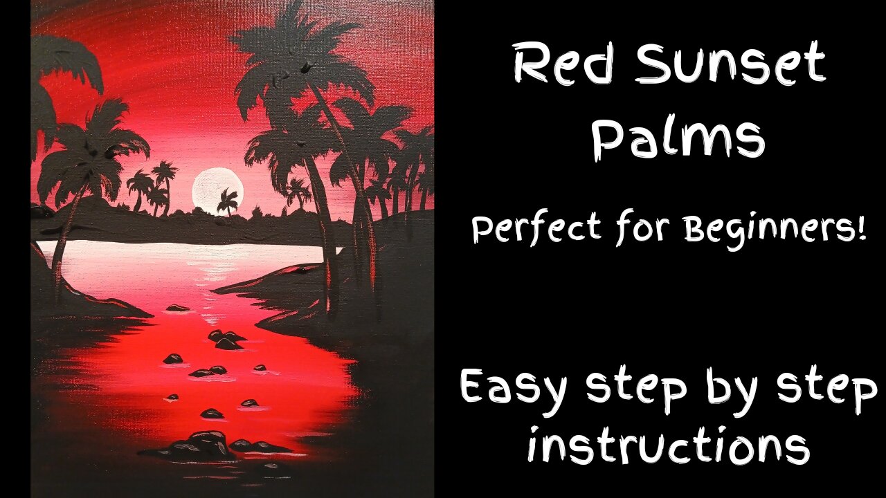 Simple Red Sunset Red Sunset Easy Beginner Painting