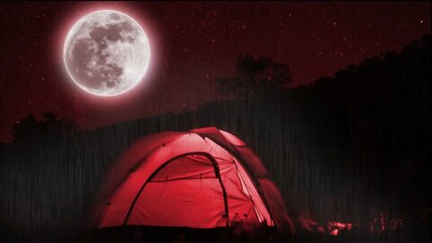 Sleep in tent in heavy rain and gentle thunder for rest and sleep with relaxing full moon lights-LED