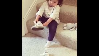 Impressive Tiny Toddler Gets Ready To Go Out All By Herself