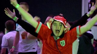 England fans in Manchester celebrate Jude Bellingham goal against Iran at Qatar World Cup