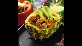 Pineapple Stuffed with Sweet and Sour Shrimp