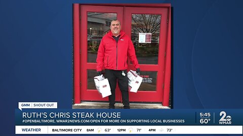 Ruth's Chris Steak House in Annapolis says "We're Open Baltimore!"