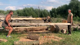 The oaks interfered with the sawing of the spruce. Spruce slabs