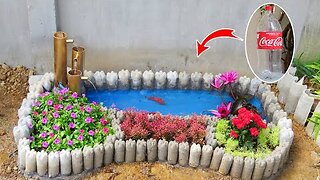 How to build a Beautiful Waterfall Aquarium Combined Flower Pots _ Cement & Plastic Bottles
