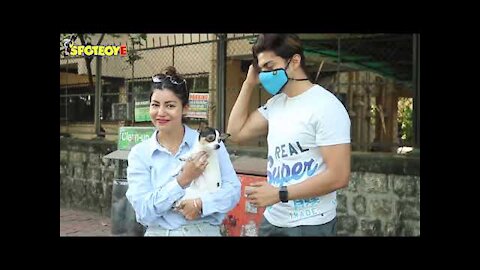 Gurmeet Choudhary and wife Debina Bonnerjee with their pet dog spotted at Kitchen Garden