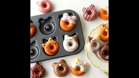 6cup Donut Cartoon Bear Baking Tools with Chocolate Cake Baking Tray, Non-Stick