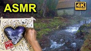 ASMR Waterfall Painting with Water and Bird Sound