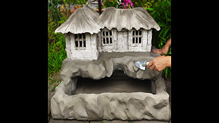 How to build a rustic house with aquarium from styrofoam and cement