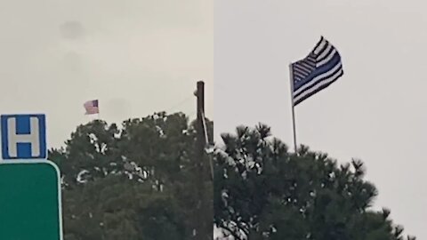 Patriot Puts Blue Lives Matter, Trump And American Flags On Top Of Dozens Of Tree In Texas