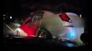Officers nearly ran over by car, suspect drove up police cruiser to escape