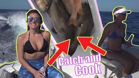 2 GIRLS 1 BOAT | Catching Big Fish Catch and Cook