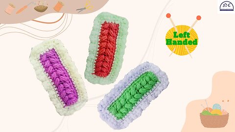 How to make a crochet rectangular hair clip ( Left - Handed ) - With the pattern