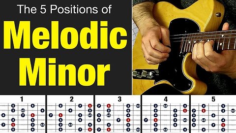 MELODIC MINOR Scale Guitar Patterns - All Five Positions