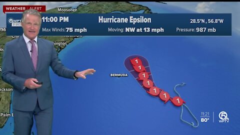 Tropical Storm Epsilon strengthens into hurricane