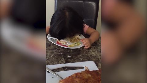Adorable Girl Falls Asleep During Dinner Time