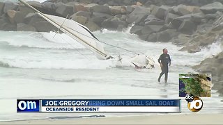 Strong winds bring down small sail boat.