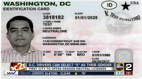 D.C. drivers can now identify as gender-neutral on licenses