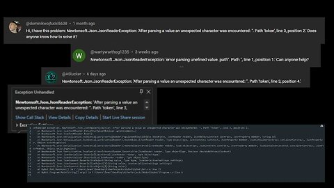 C# DISCORD BOT | HOW TO FIX "After parsing a value an unexpected character was encountered"