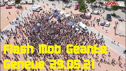 Vue aérienne de la manifestation et flash mob à Genève du 29 Mai 2021