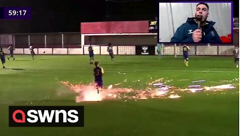 Football match abandoned after firework explodes at player's feet