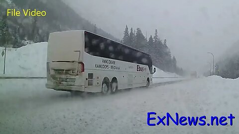 EBus on snowy British Columbia highway December 2022: File Video