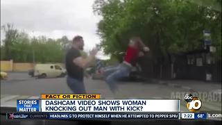 Woman knocks out man with kick?