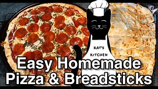 Quick and Easy Pizza and Breadsticks Recipe Using Homemade Pizza Sauce.