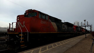 CN 8945 CN 2567 & BNSF 6281 Engines Manifest Train Eastbound In Ontario