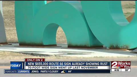 Newly installed Route 66 landmark rusting