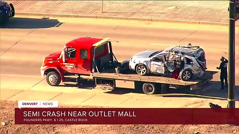 18-wheeler involved in 5-vehicle crash in Castle Rock; 5 injured when 2 vehicles crushed under semi