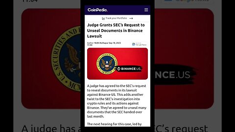 Binance US News | Judge Grants SEC’s Request to Unseal Documents in Binance Lawsuit | #shorts